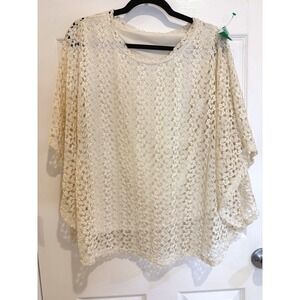 Lace Poncho Top Bohemian Style‎ Cover Up Flowy Tunic Blouse Cream Size OS